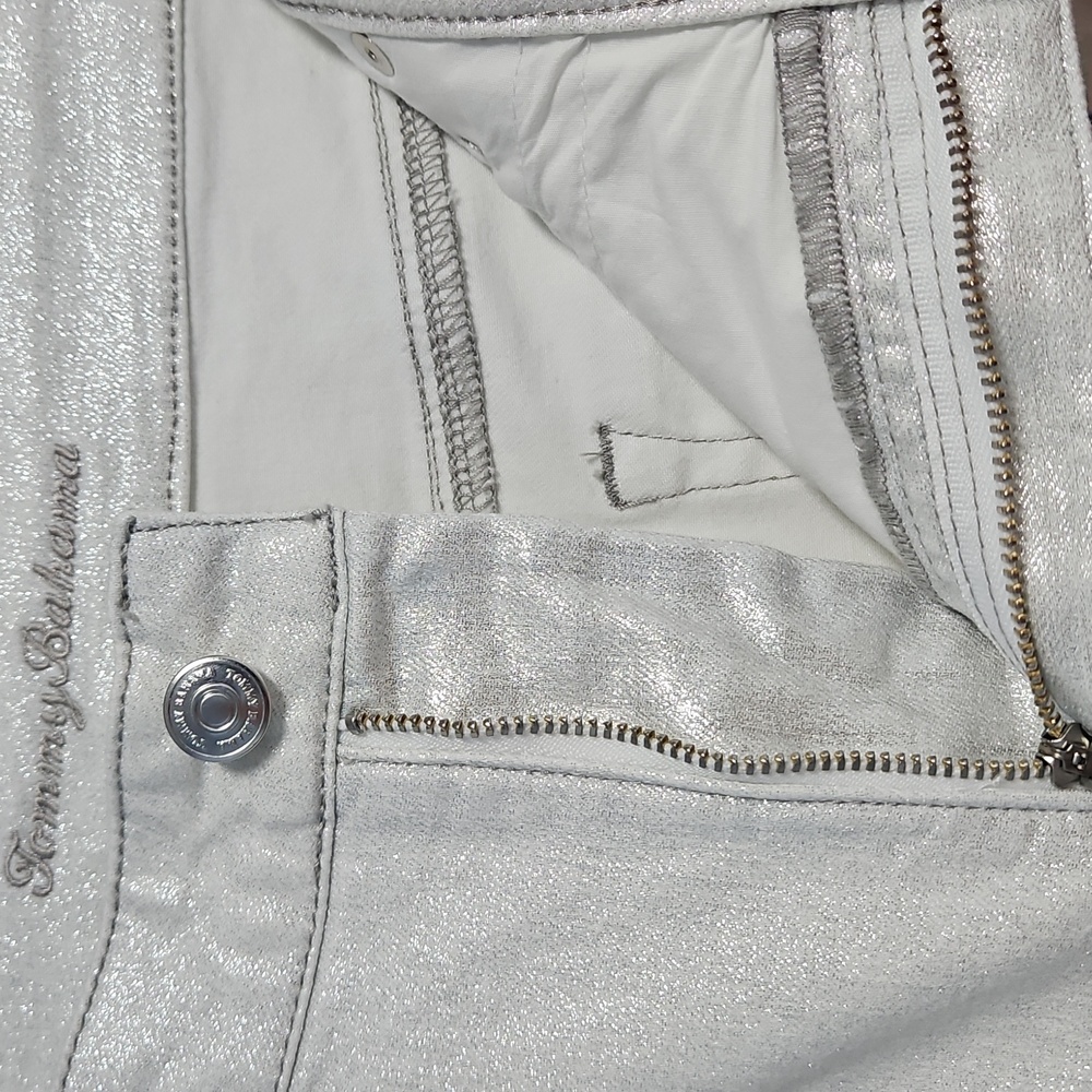 Tommy Bahama Metallic High Rise Ankle Denim: Metallic White/Silver: Size- 16 - Picture 5 of 16